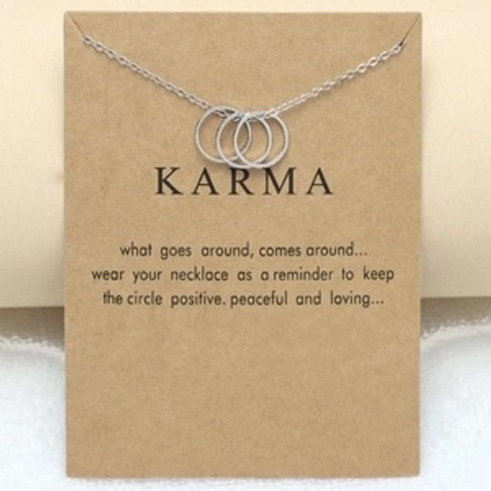 Karma Necklace Silver Interlocking Circles Minimalist Pendant Chain Women Gift